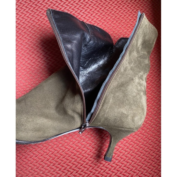 Olive Suede Zip Ankle Booties - Picture 14 of 15